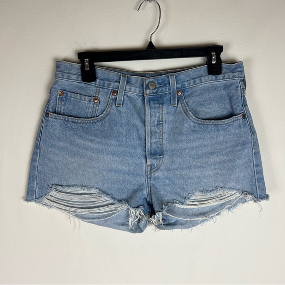 Levi’s 501 High Rise Distressed Jean Denim Shorts Size 30 Light Wash - Picture 1 of 5